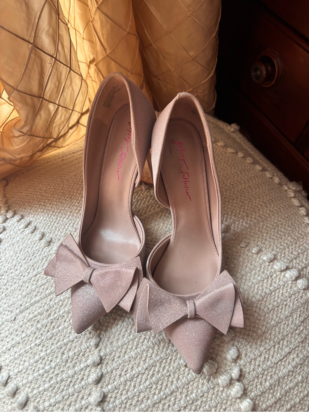 Custom Betsey Johnson Blush Pink Bow Heels Pointed Toe Pumps
